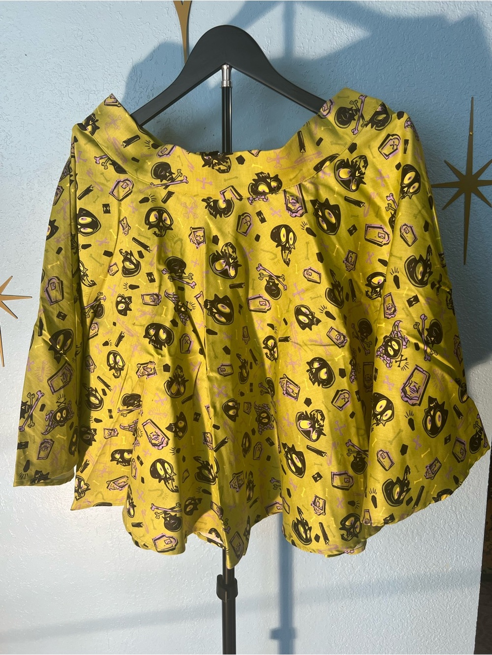 Green Skull Print A-Line Skirt